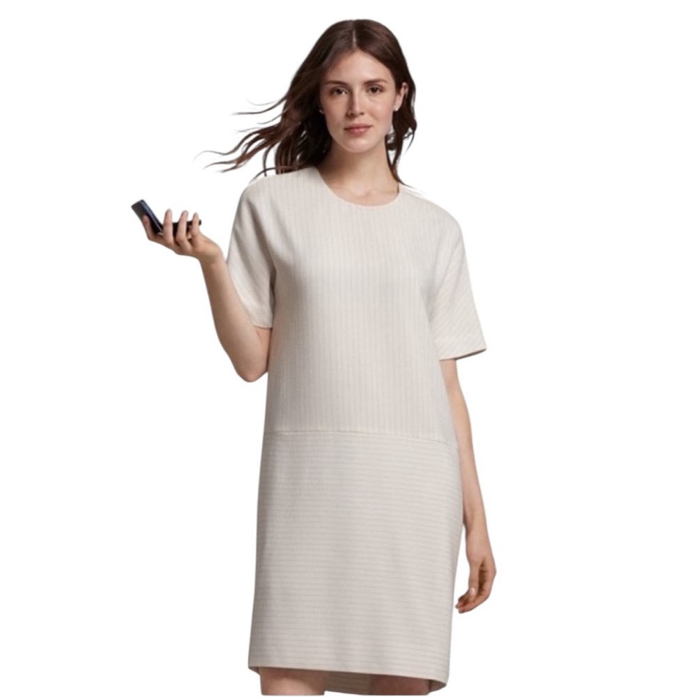 MM Lafleur CREAM White Silvia Stripe 2.0 Dress Short Sleeve RoundNeck Minimalist